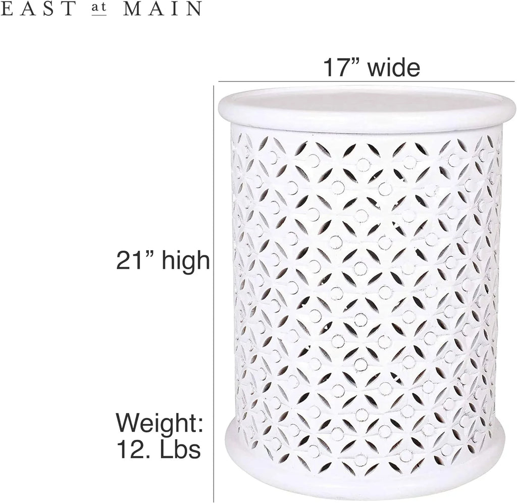 White Solid Wood Drum End Table K246531