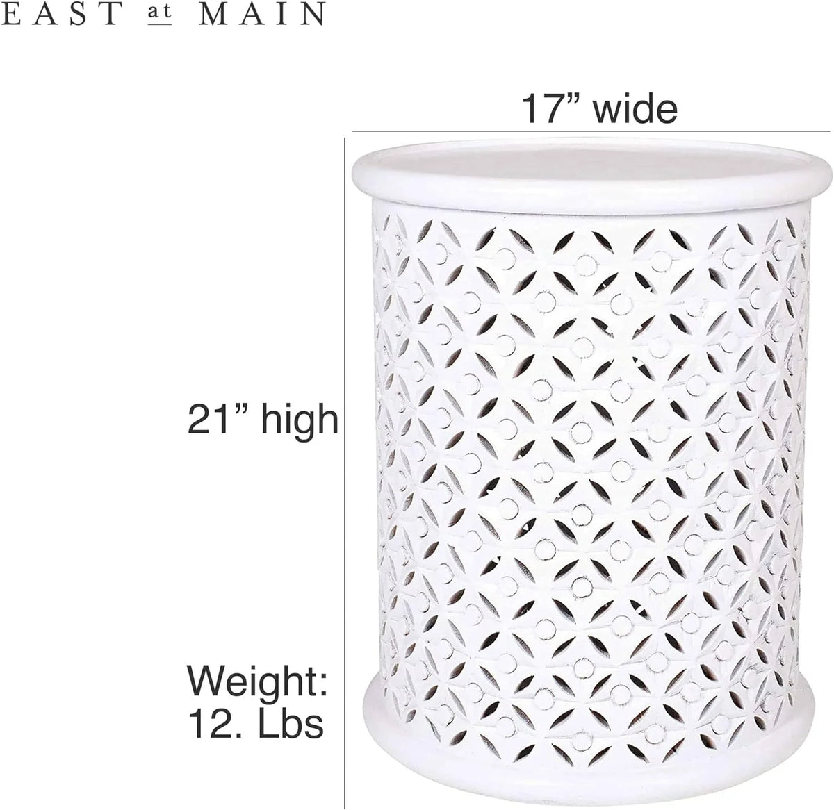 White Solid Wood Drum End Table K246531