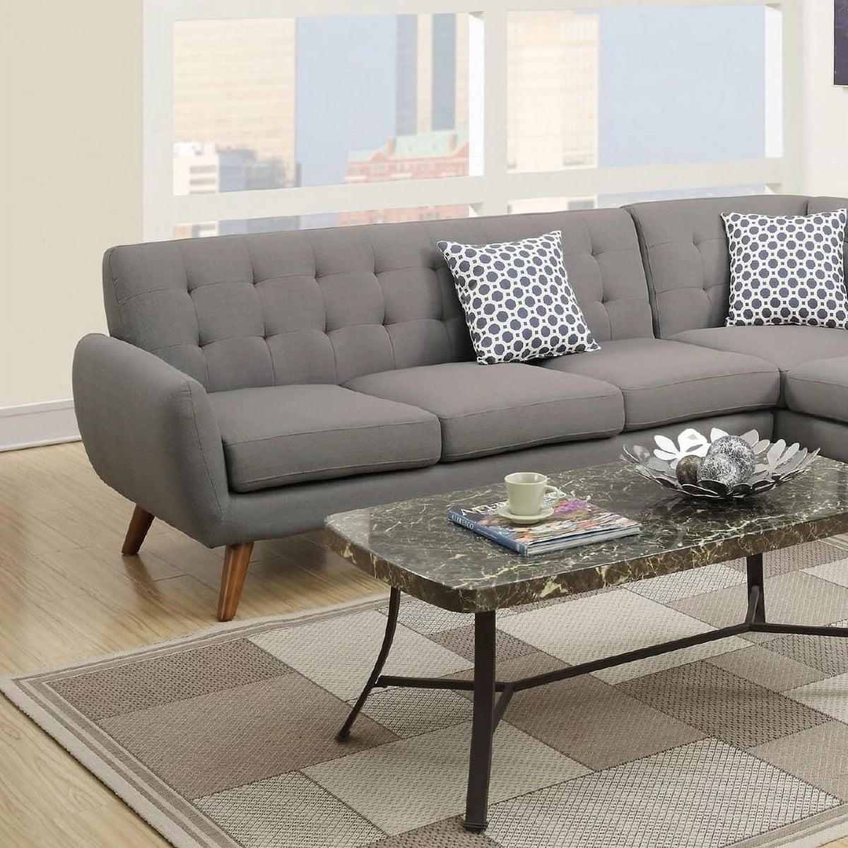 Grey Polyfiber Sectional Sofa with Chaise H65129
