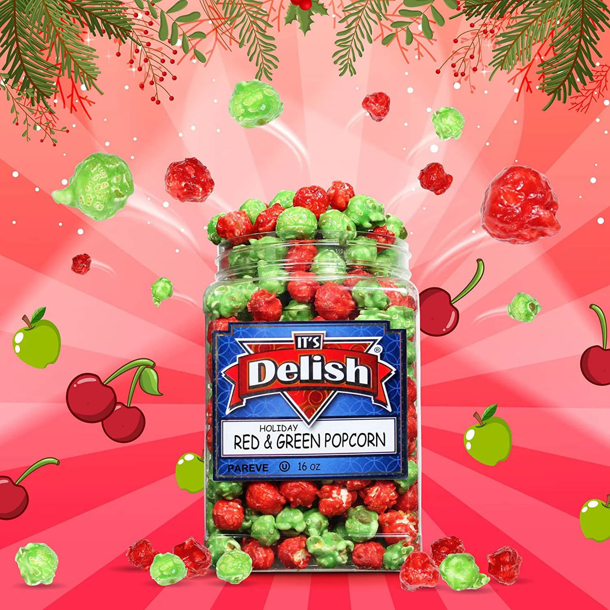 Holiday Red & Green Popcorn 16 Oz Jumbo Container C8307