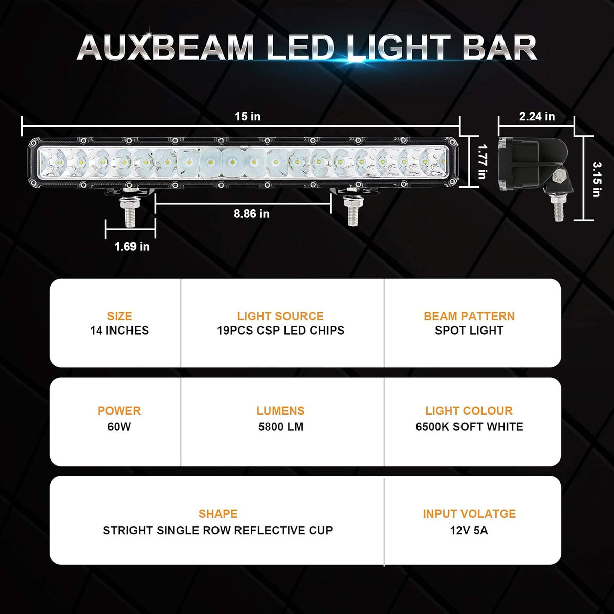 14 Inch 60W Single Row LED Light Bar E37650