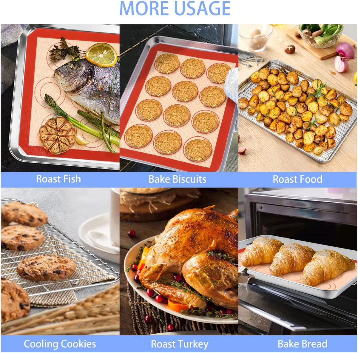 16 inch Stainless Steel Baking Sheet with Rack & Mat Set of 6 V12327