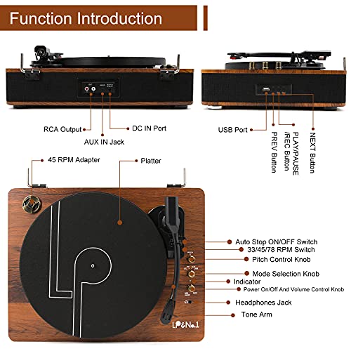Mahogany Record Player Turntable with Built-in Speakers X71848