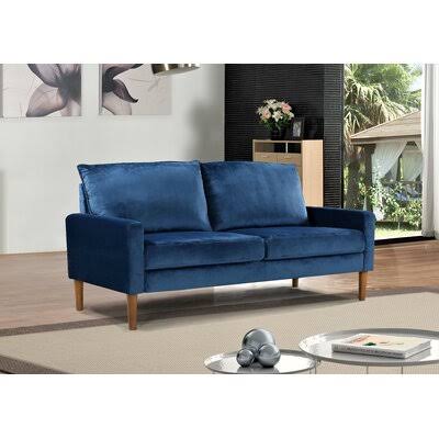 70x22 Velvet Tuxedo Arm Sofa Dark Blue U590