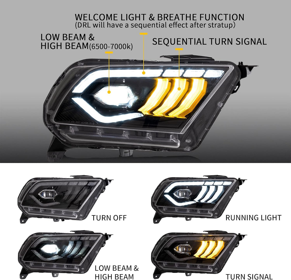 LED Headlights for 2010-2014 Ford Mustang with Dynamic DRL & Sequential Turn Signal P312839