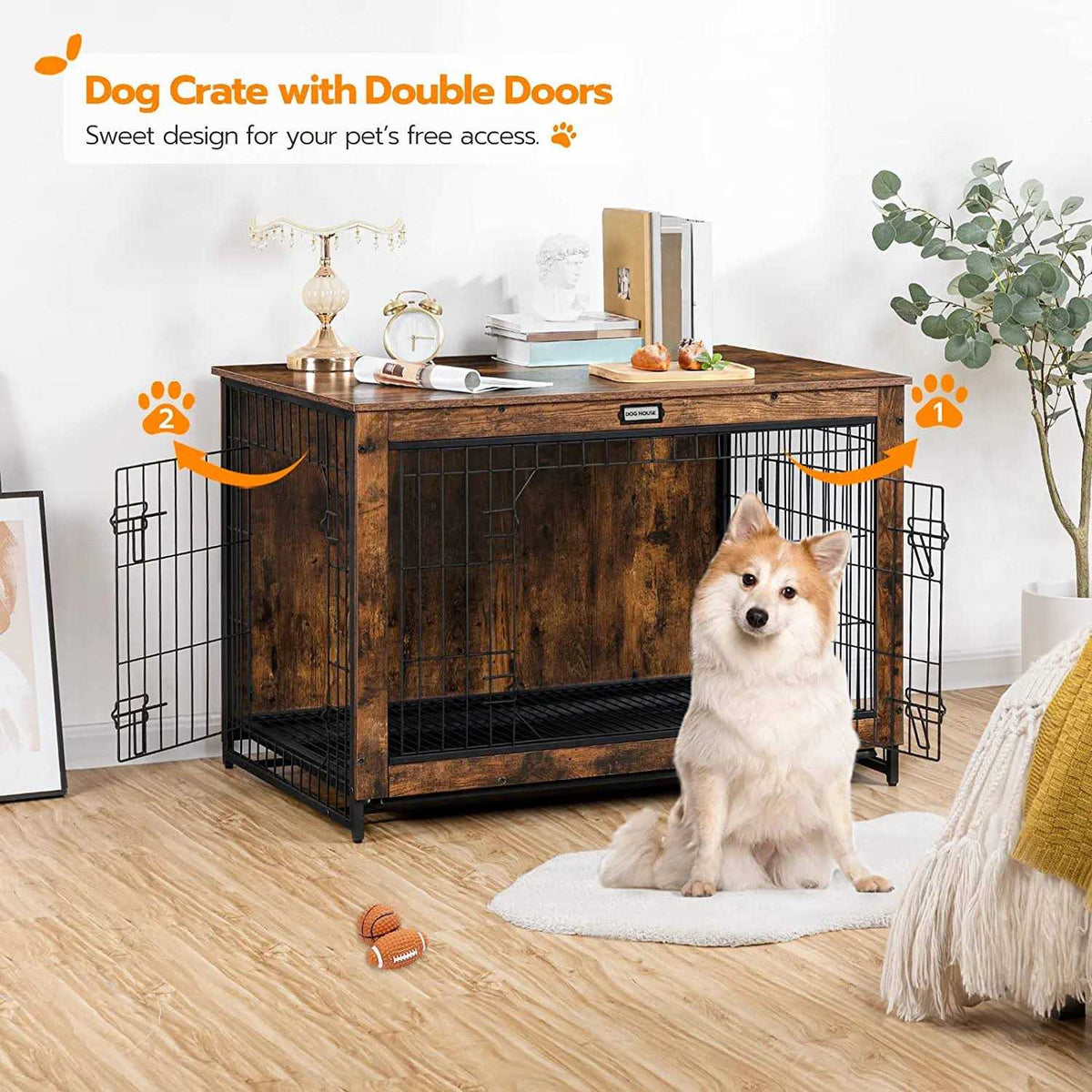 Large Wooden Dog Crate Furniture with Pull-Out Tray V440