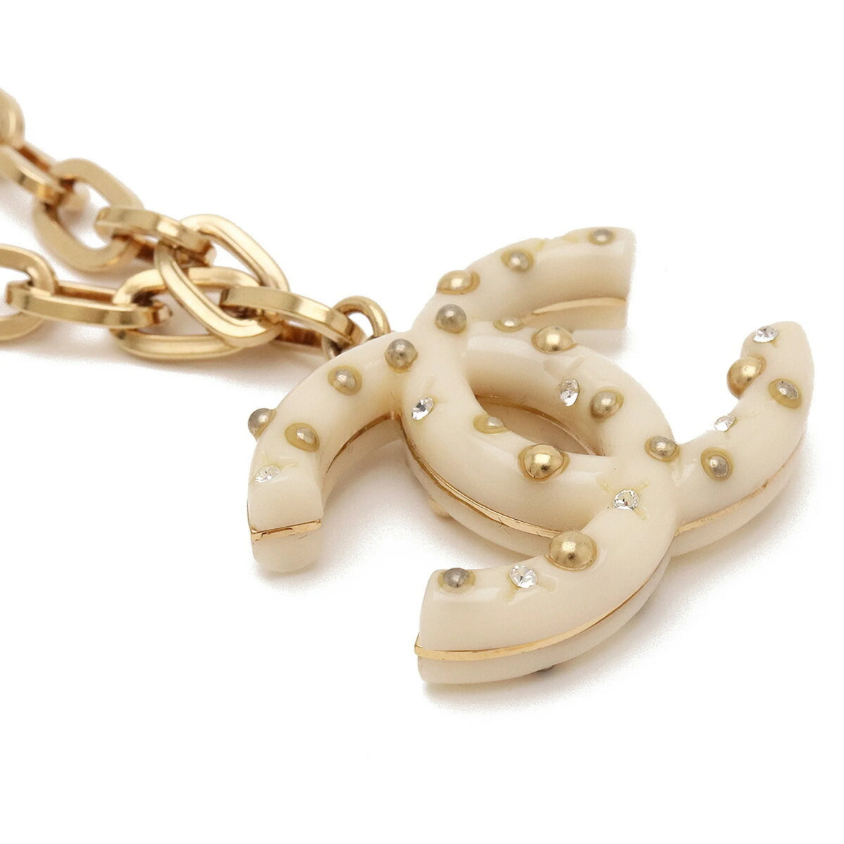 Ivory Gold Rhinestone Chain Necklace Pendant D231
