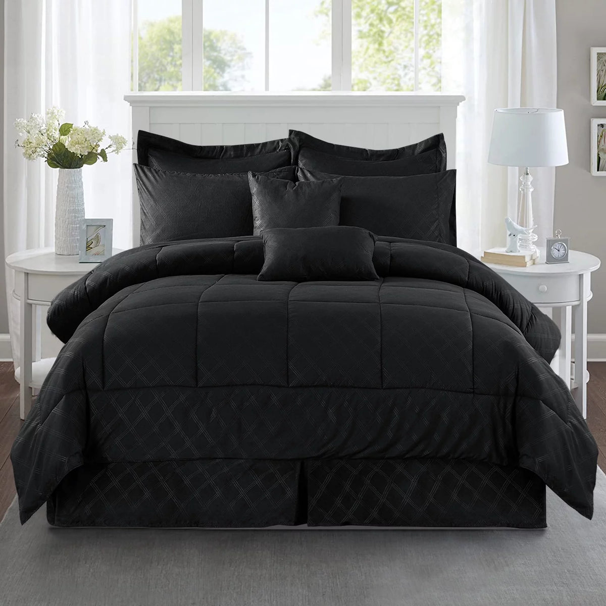 10 Piece Black King Bed in a Bag Comforter Set S2922