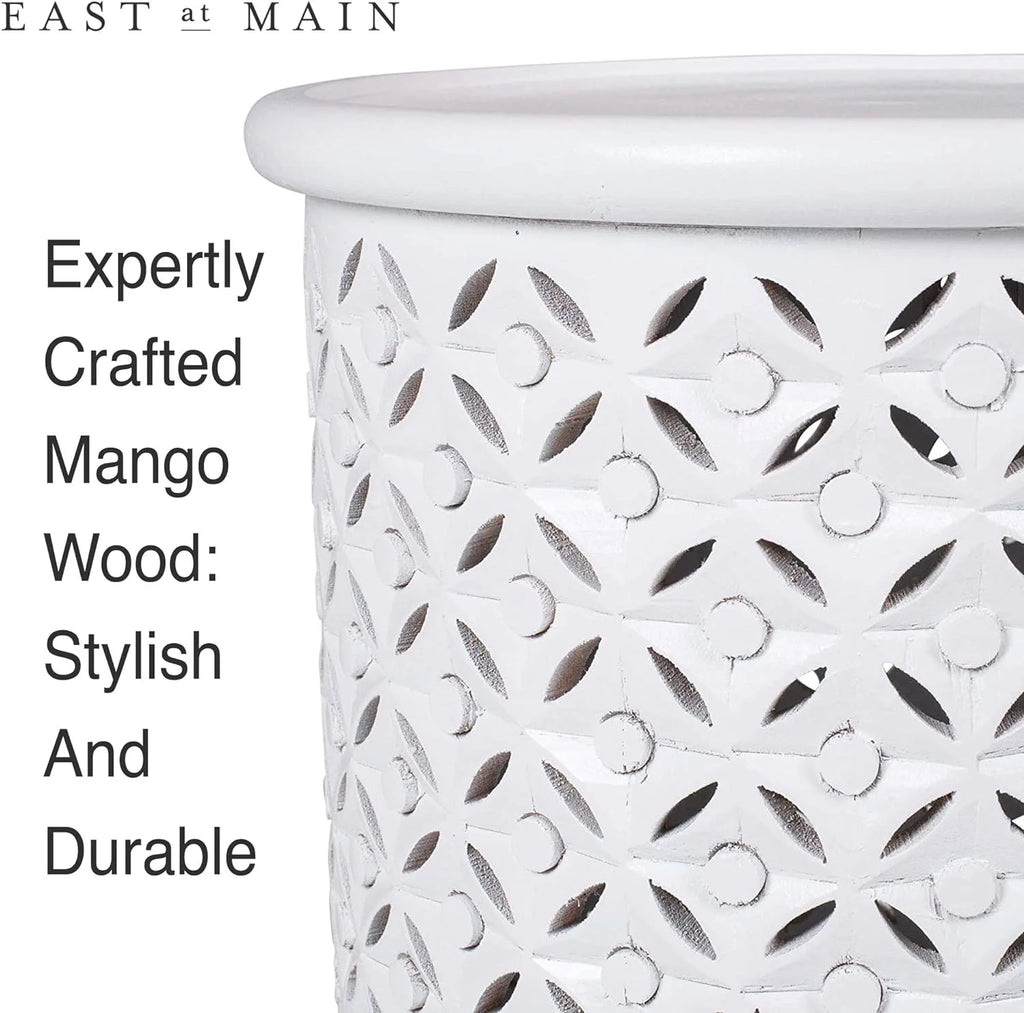 White Solid Wood Drum End Table K246531