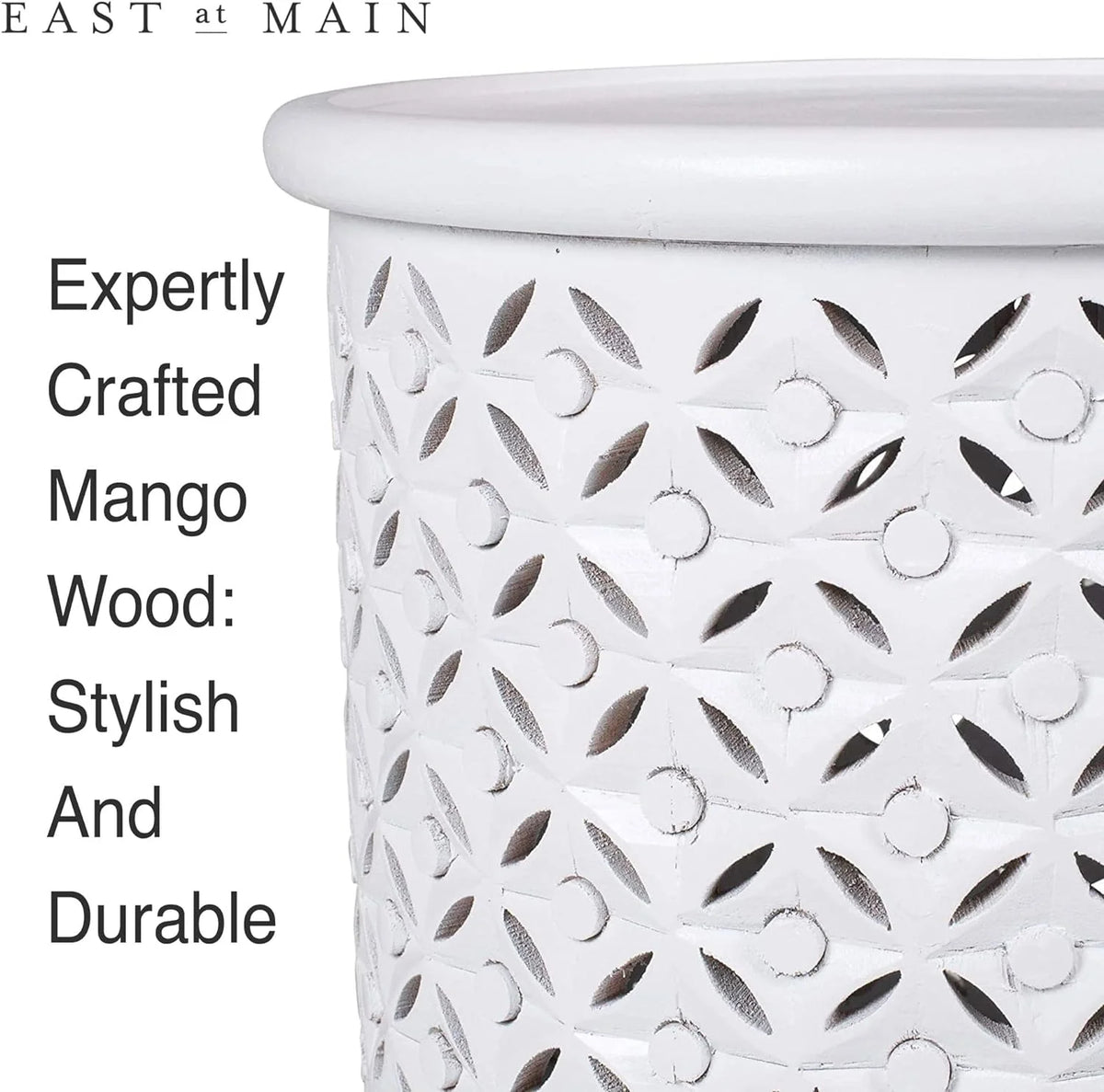 White Solid Wood Drum End Table K246531