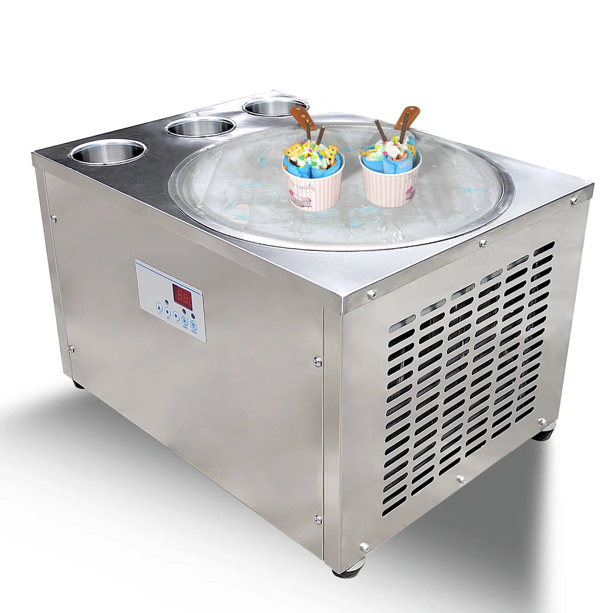 18'' Round Ice Pan Ice Cream Roll Machine, 3 Tanks Y873958