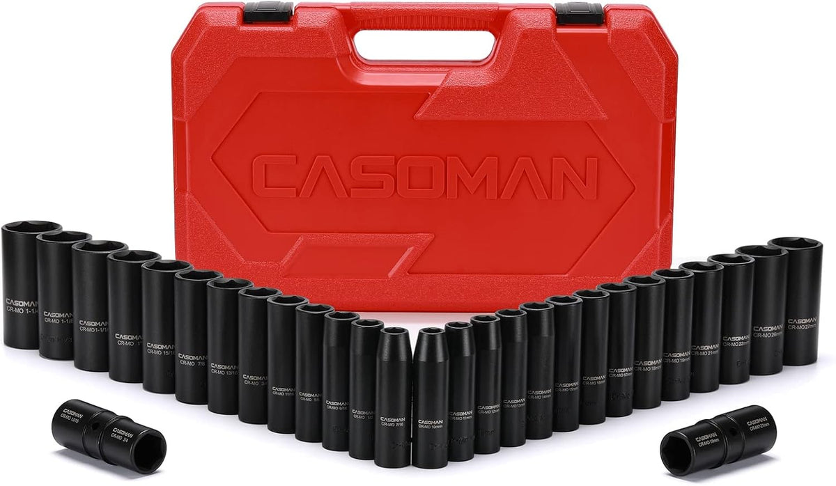 1/2-Inch 29 Pieces Deep Impact Socket Set, CR-MO, Metric & SAE B58018
