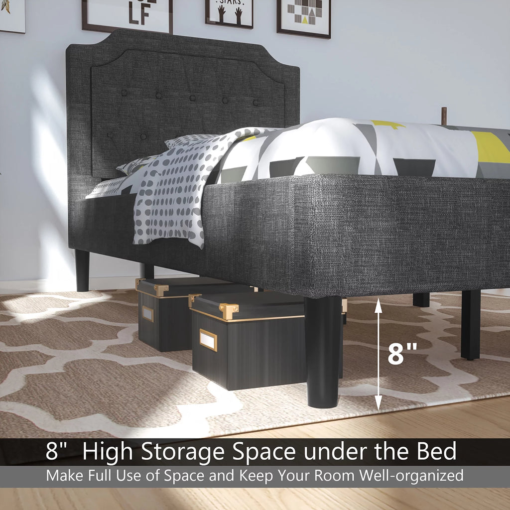 Twin Upholstered Platform Bed Frame with Linen Headboard, Grey G34101