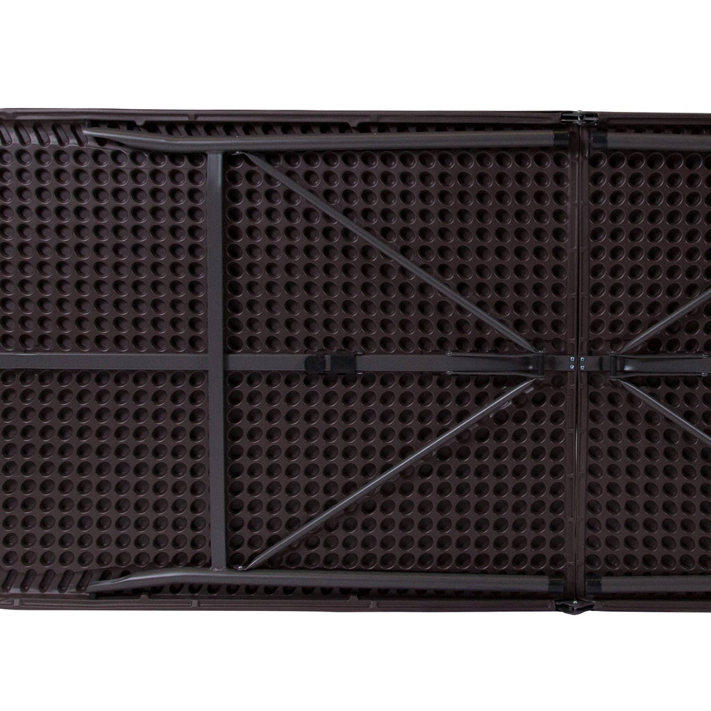 Brown Wood Grain Plastic Folding Table with Carrying Handle Q712