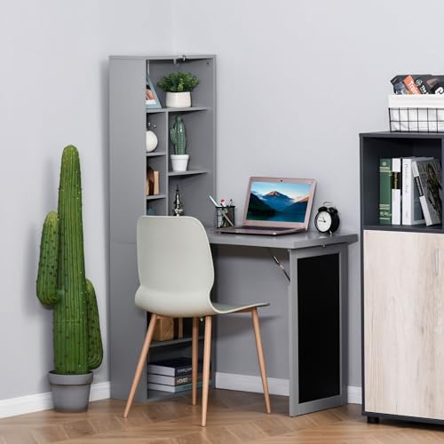 Grey Wall Mount Desk Cabinet with Blackboard and Side Shelf A967