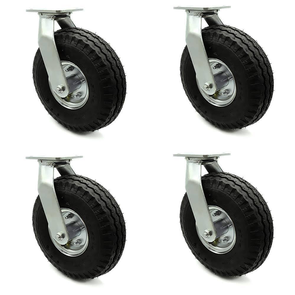 10x22 Pneumatic Swivel Caster Set of 4 Black Rubber Wheel F160