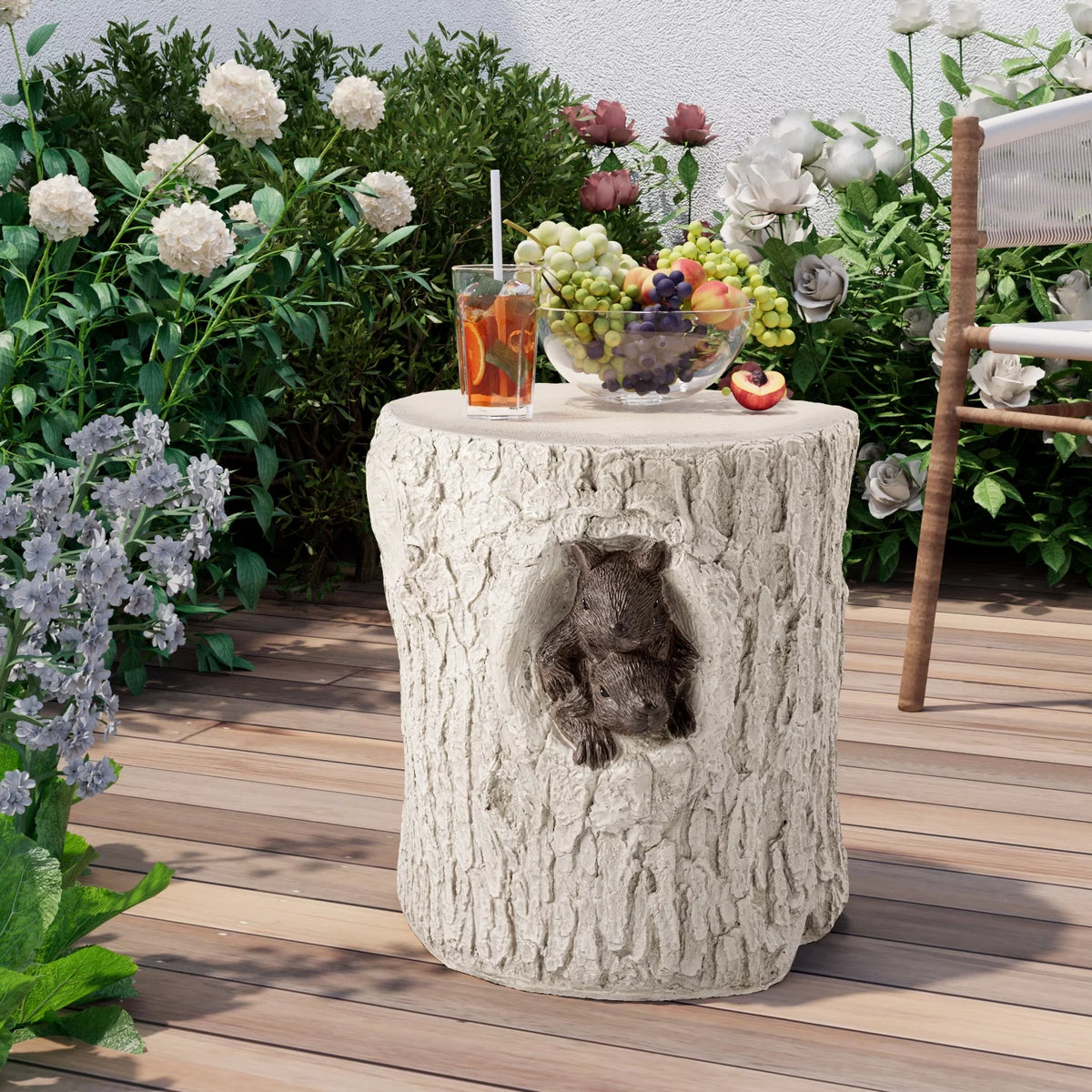 Hand-Painted Wood Stump Stool R561