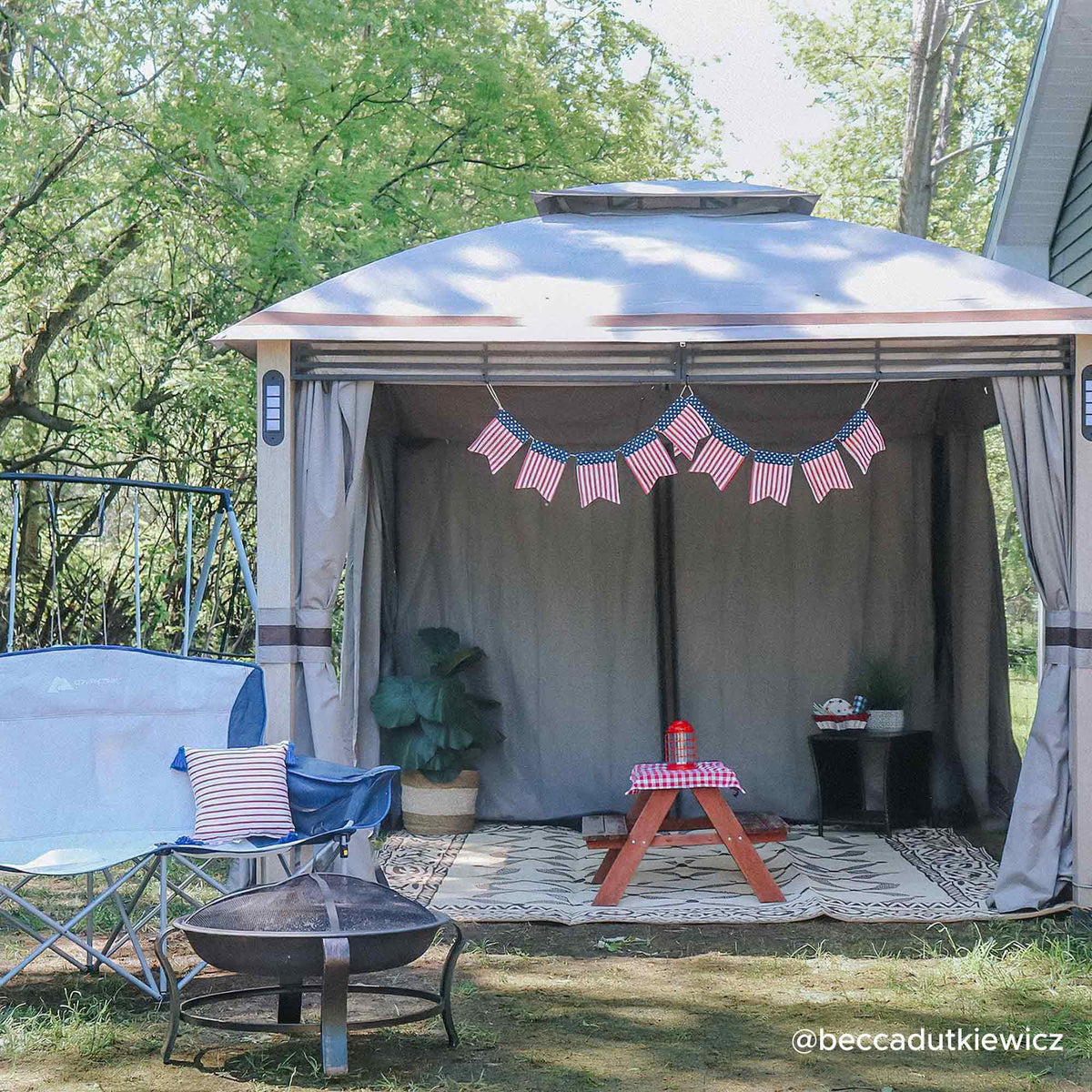 10 x 13 ft. Powder-coated Steel Frame 2-Tier Gazebo with LED Lighting and Bluetooth Sound T1169