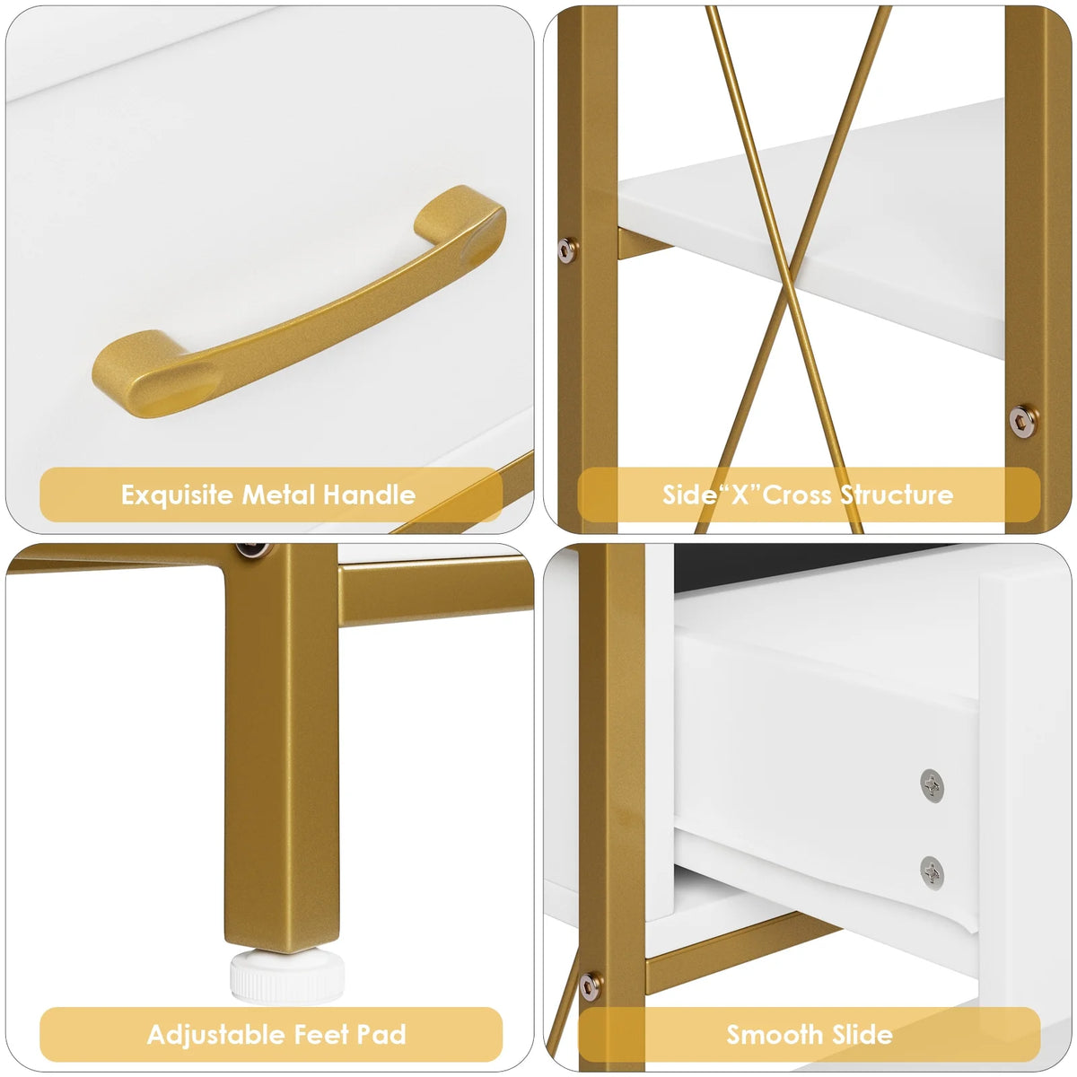 White/Gold 39.4'' Narrow Console Table with Drawers Z542371