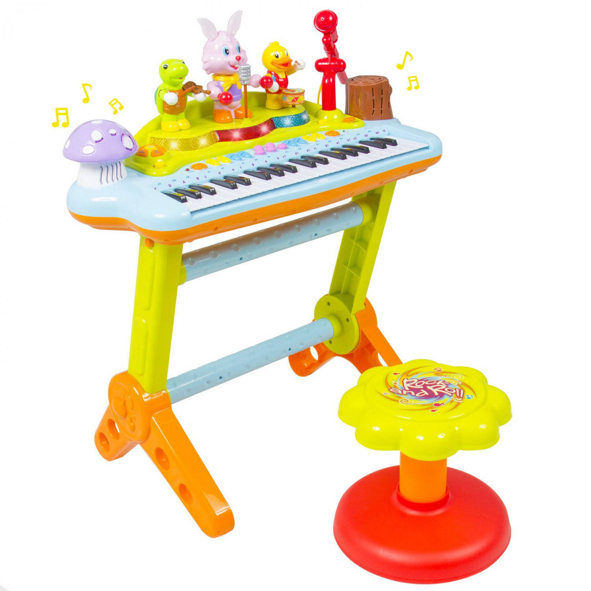 Kids Musical Electronic Keyboard Piano with Microphone, Stool, Teaching Light Up Keys J920