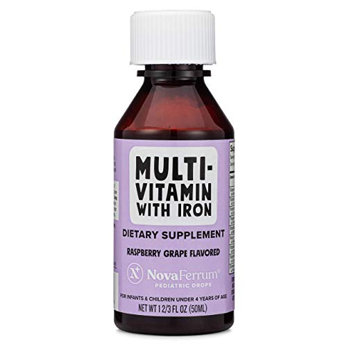 Multivitamin with Iron for Infants Toddlers Kids Ages 4 & Under Gluten Free Certified Sugar Free Raspberry Grape 50 Servings J894407