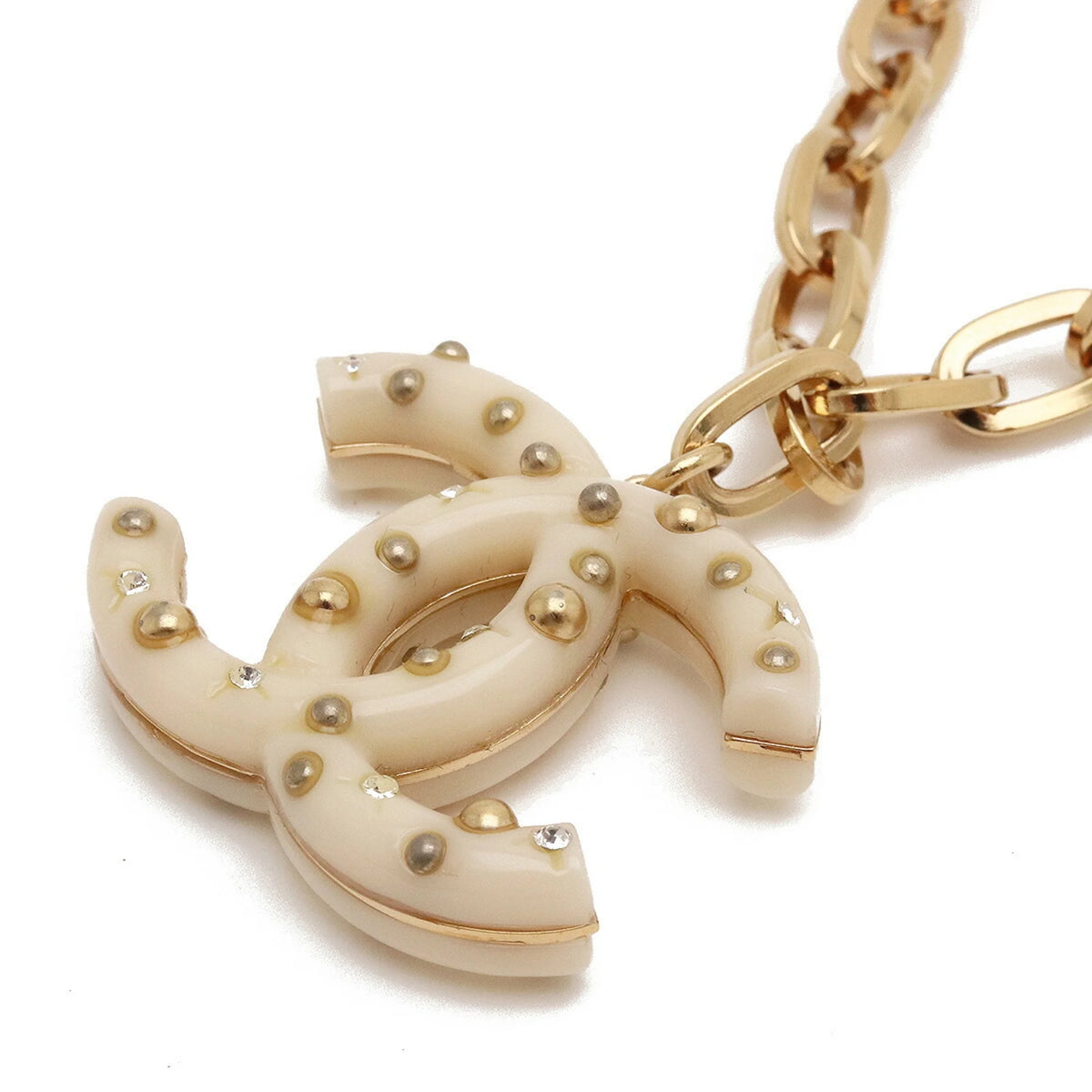 Ivory Gold Rhinestone Chain Necklace Pendant D231
