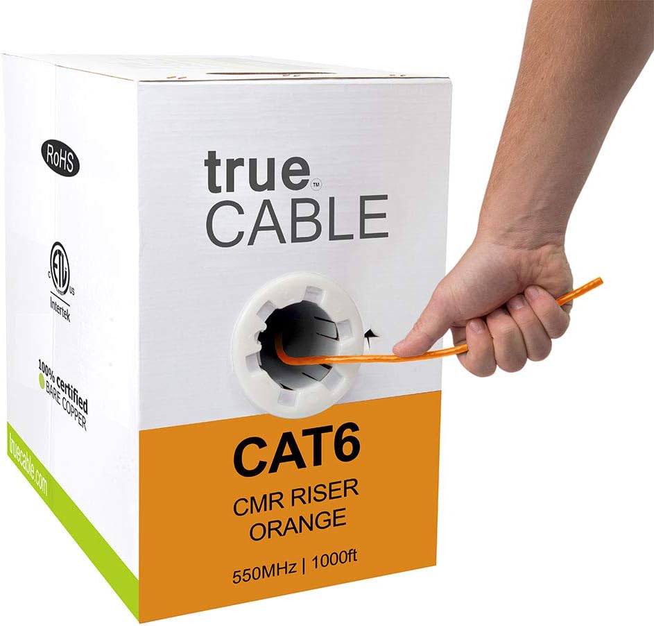 Cat6 Riser 1000ft Yellow 23AWG 4 Pair Solid Bare Copper Bulk Ethernet Cable Y692