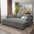 Grey Convertible Sleeper Sofa Bed with Storage Ottomans Q6611