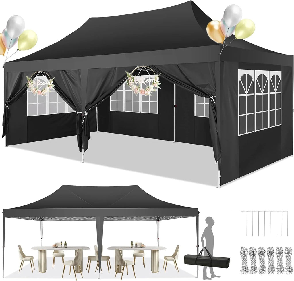 10' x 20' Pop up Canopy Tent with 6 Removable Sidewalls & Carry Bag M6761