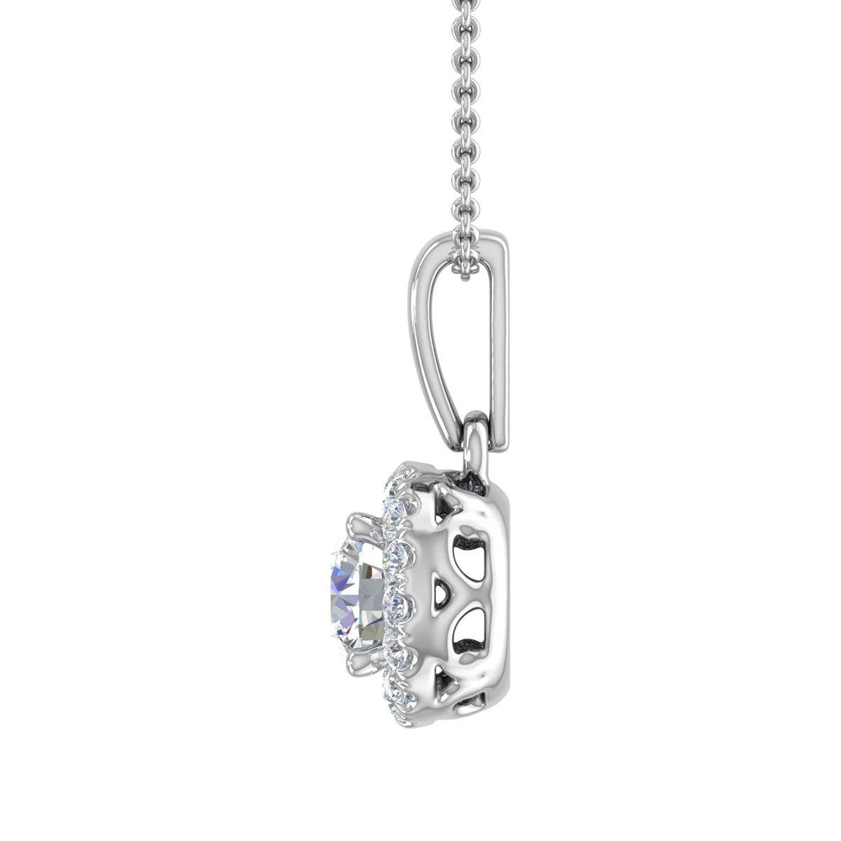 14K White Gold Diamond Halo Pendant Necklace C147