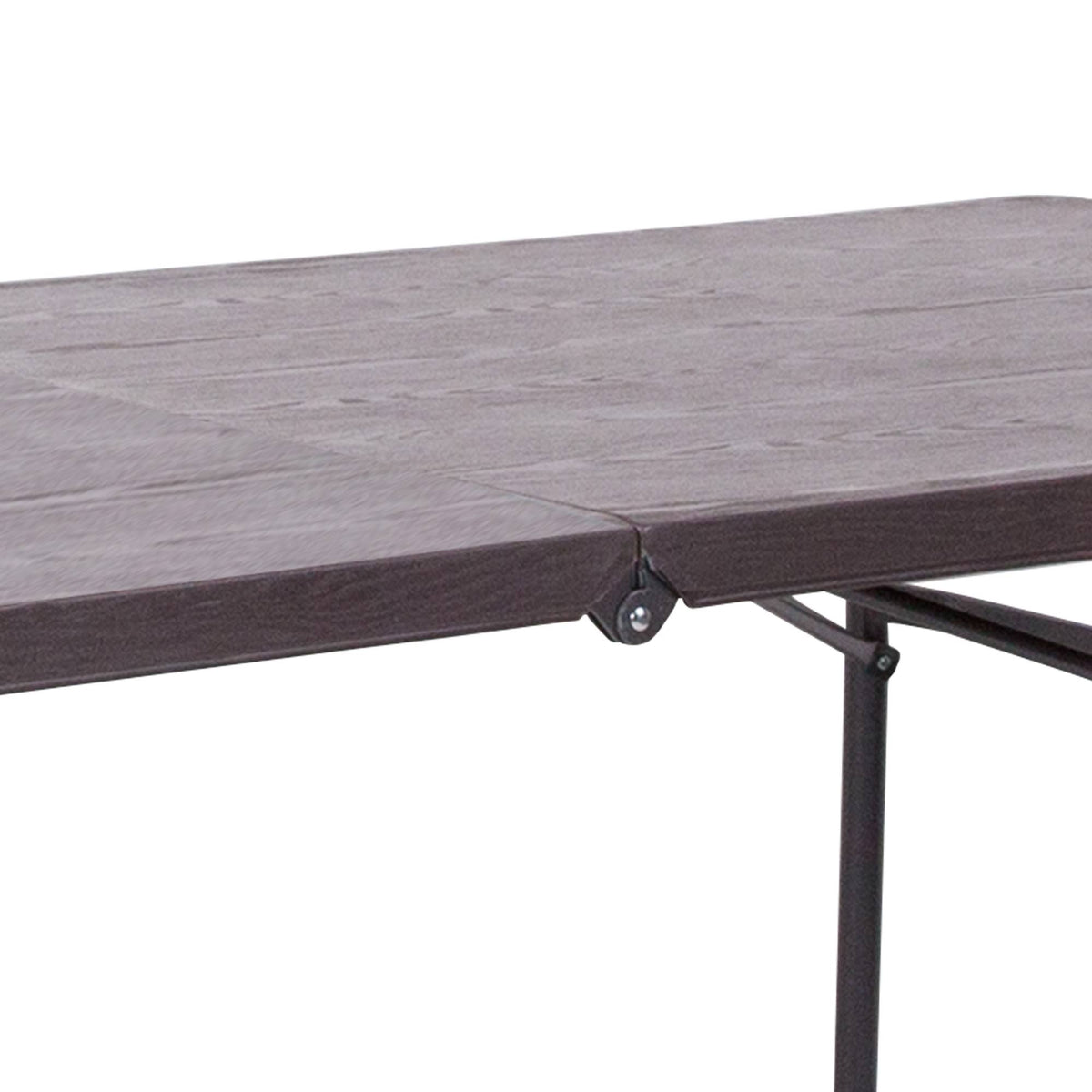 Brown Wood Grain Plastic Folding Table with Carrying Handle Q712