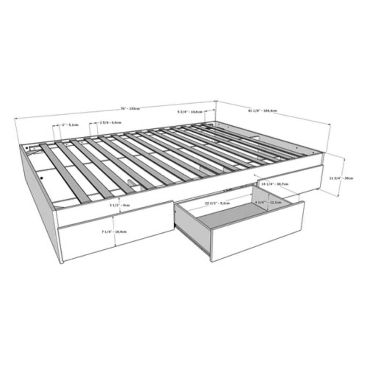 Twin Size Storage Wood Bed Frame with 3 Drawers D659914