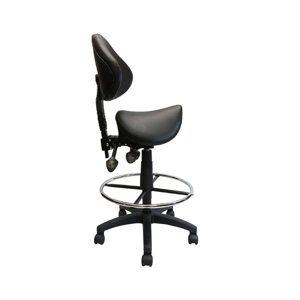 Adjustable Saddle Stool with Backrest, PU Leather, Black M1454
