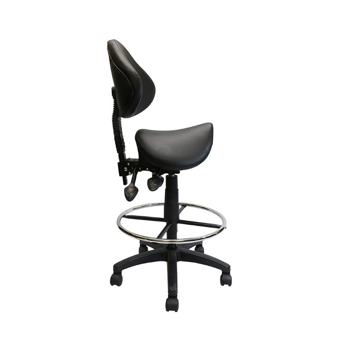 Adjustable Saddle Stool with Backrest, PU Leather, Black M1454