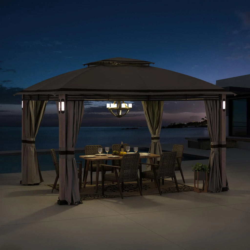 10 x 13 ft. Powder-coated Steel Frame 2-Tier Gazebo with LED Lighting and Bluetooth Sound T1169