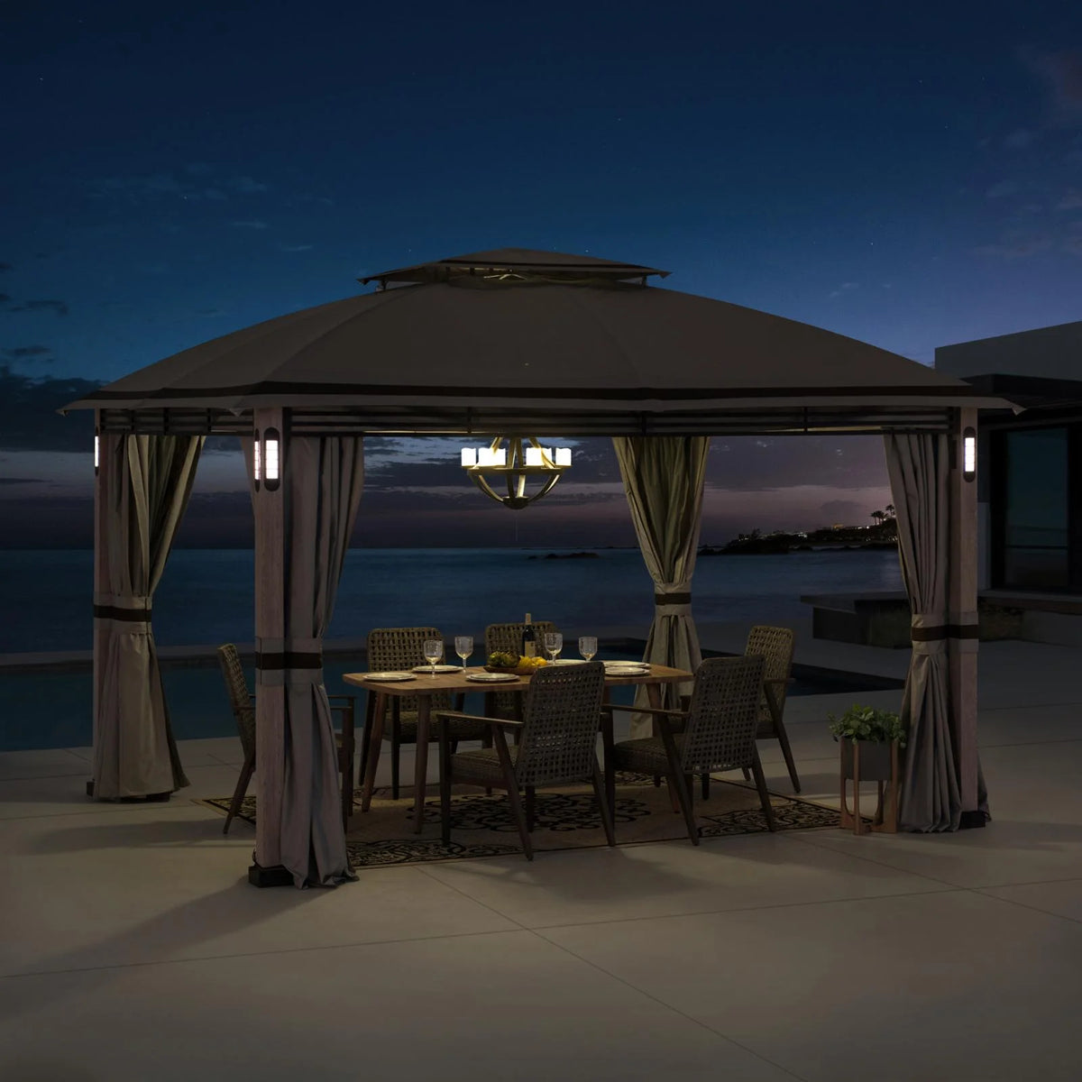 10 x 13 ft. Powder-coated Steel Frame 2-Tier Gazebo with LED Lighting and Bluetooth Sound T1169