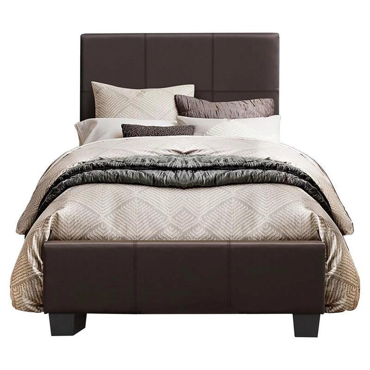 Wood and Faux Leather Twin Bed in Dark Brown B226461