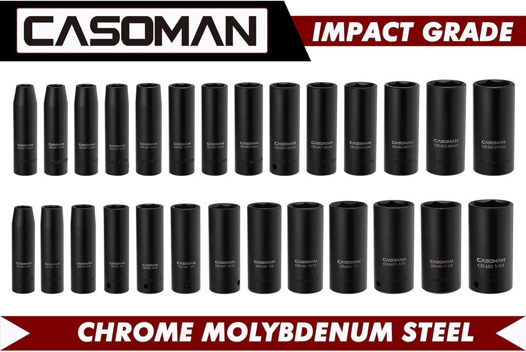 1/2-Inch 29 Pieces Deep Impact Socket Set, CR-MO, Metric & SAE B58018