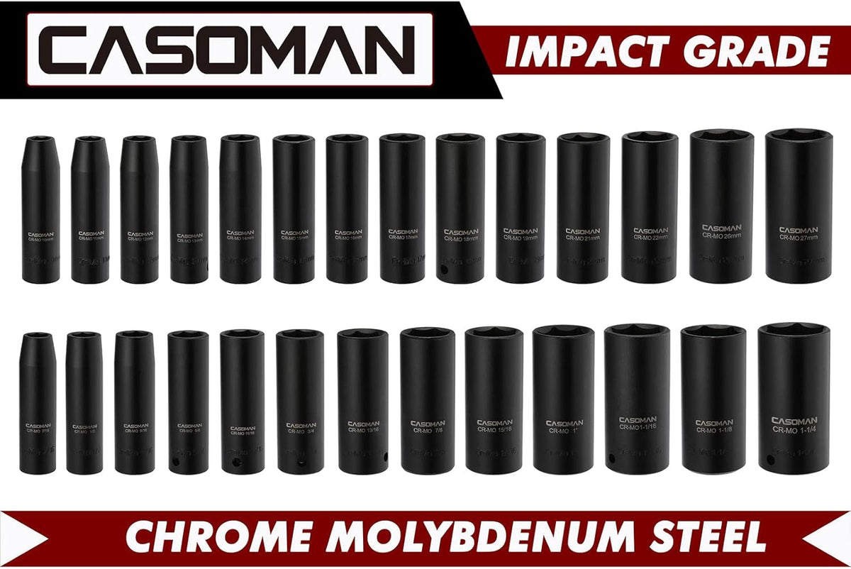 1/2-Inch 29 Pieces Deep Impact Socket Set, CR-MO, Metric & SAE B58018