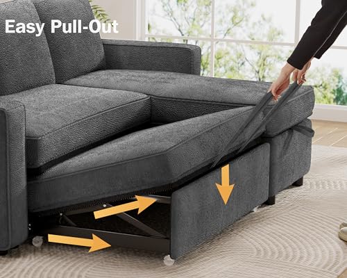 81" Chenille Grey L Shaped Sleeper Sofa with Pull Out Bed N820