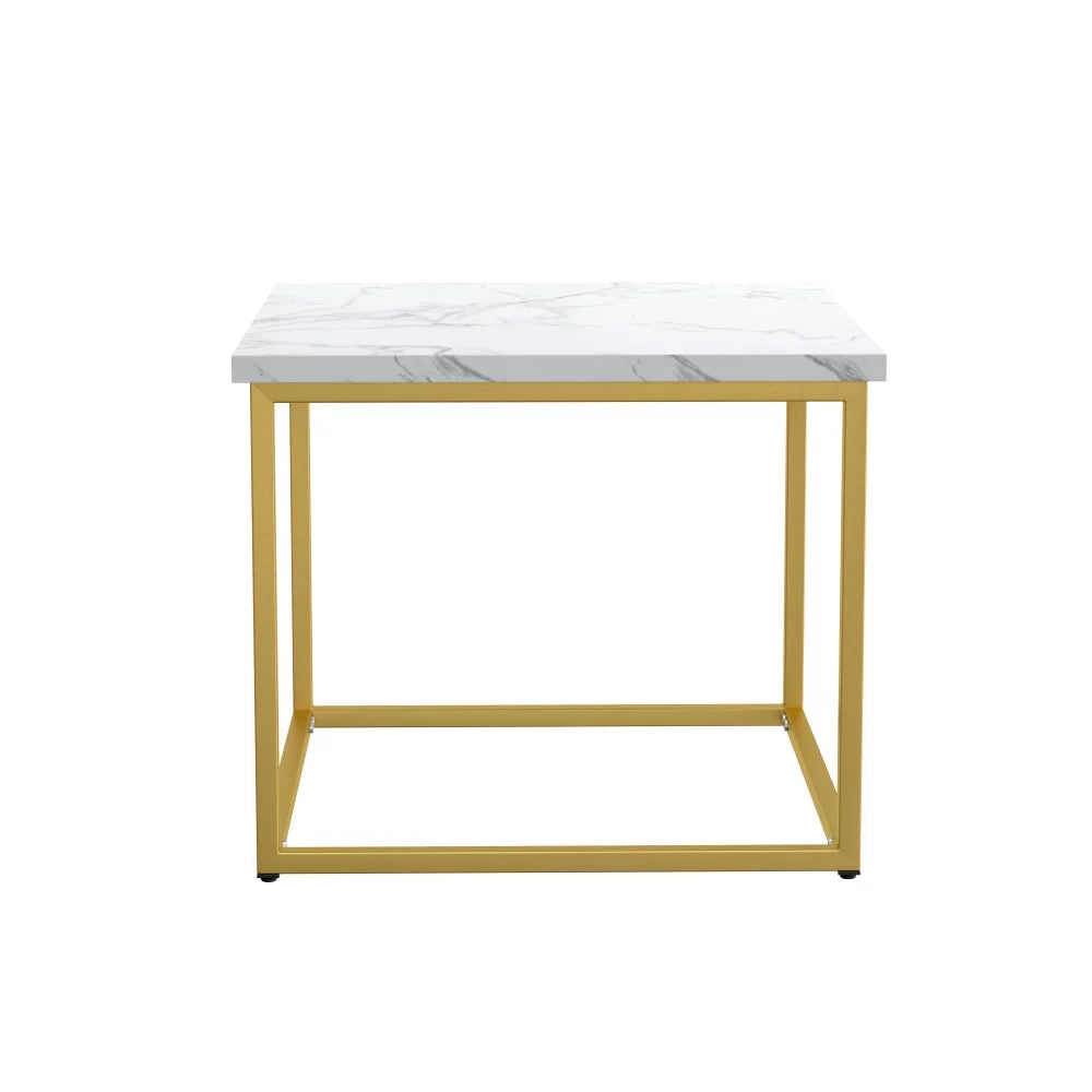 White Marble And Gold Square End Table with Metal Frame P71982