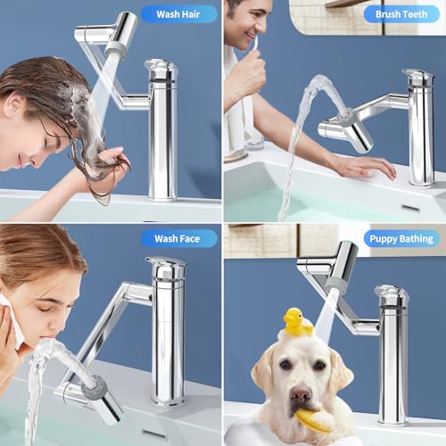 1080° Rotatable Height Adjustable Single Handle Bathroom Vanity Faucet with Temperature Display M823448