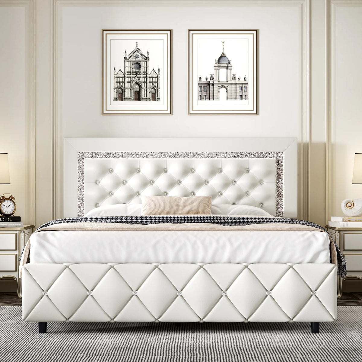 Black Queen Size Upholstered Platform Bed with Tufted Headboard J28650