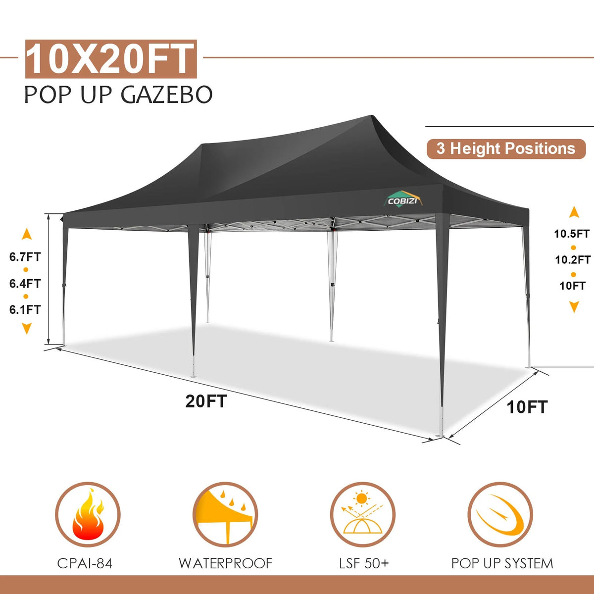 10' x 20' Pop up Canopy Tent with 6 Removable Sidewalls & Carry Bag M6761