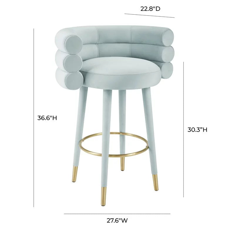 Velvet Bar Stool in Sea Foam Green & Gold Set of 3 J915