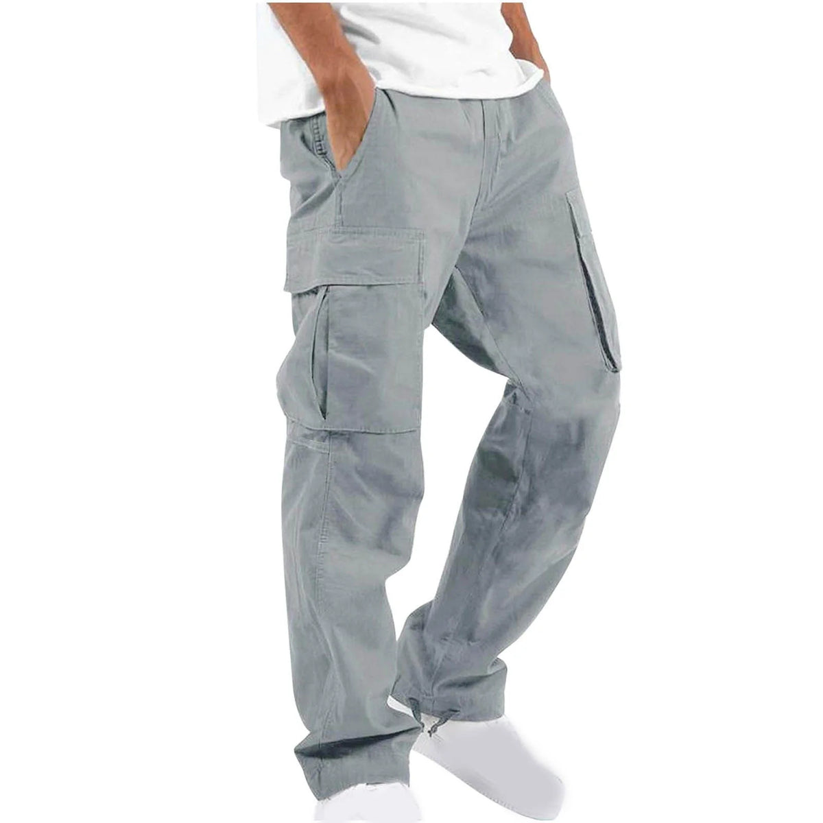 Mens Cargo Sweat Pants Relaxed Fit Baggy Joggers with Zipper Pockets N543