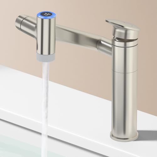 1080° Rotatable Height Adjustable Single Handle Bathroom Vanity Faucet with Temperature Display M823448