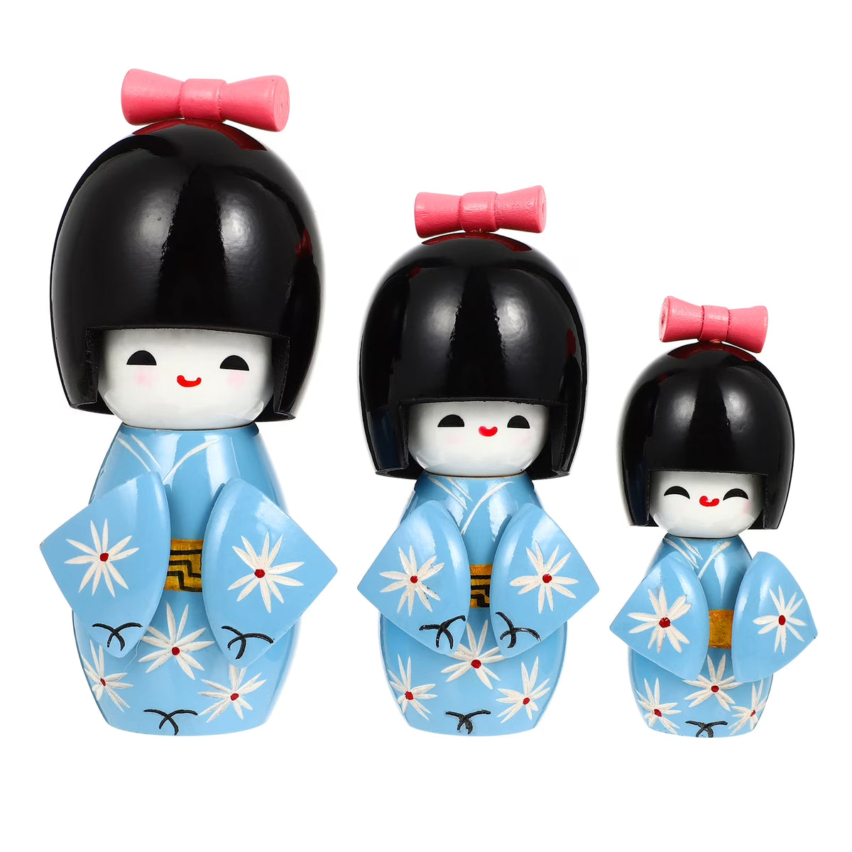 3 Pcs Wooden Kimono Doll Figurines T39120