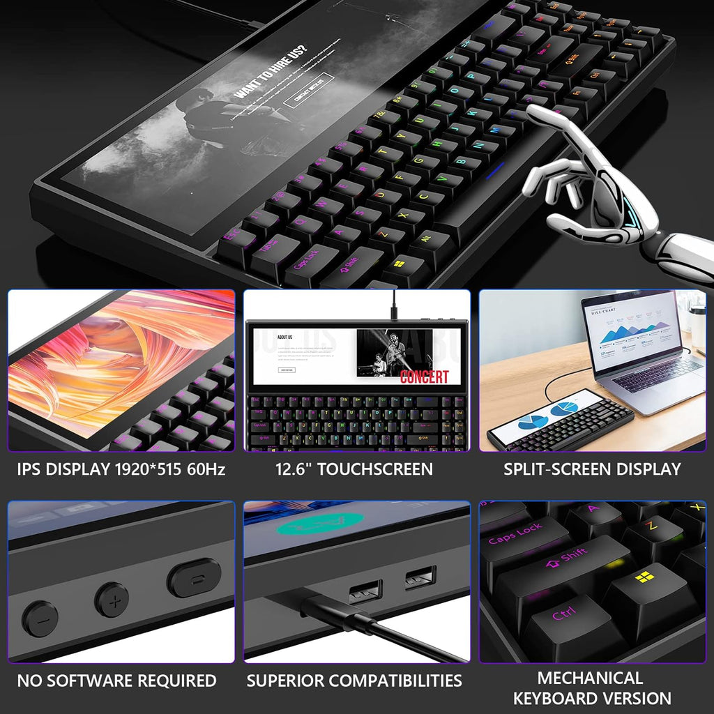 Mechanical Keyboard with Touchscreen, 71 Keys RGB LED Backlit, Black A247380