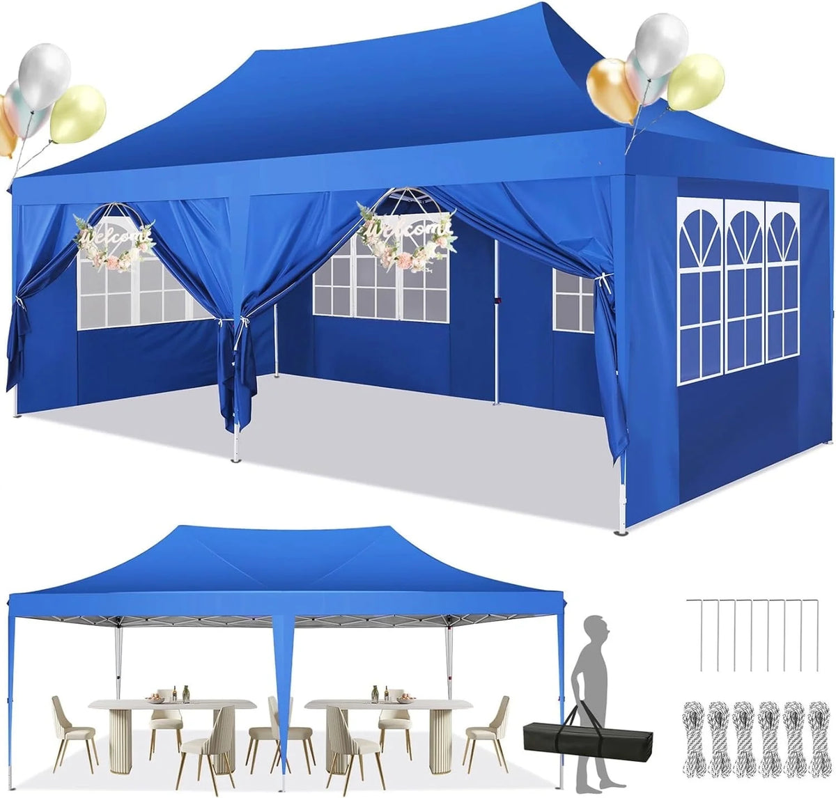 10' x 20' Pop up Canopy Tent with 6 Removable Sidewalls & Carry Bag M6761
